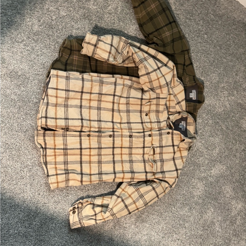 Carhartt 2x Green and Tan Plaid thermal button down shirts - men’s medium